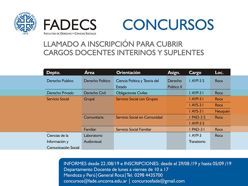 LLAMADO A INSCRIPCIÓN PARA CUBRIR CARGOS DOCENTES INTERINOS Y SUPLENTES